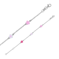 Bracelet 3 fleurs en émail rose, blanc et fuchsia, en argent 925/1000 rhodié