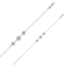 Bracelet 3 fleurs en relief, argent 925/1000 rhodié