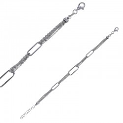 Bracelet 3 ovales ajourés et chaînes en argent 925/1000 rhodié