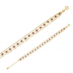 Bracelet 3 rangs cristaux de couleur citrine et ovales ciselés, argent 925/1000 platiné