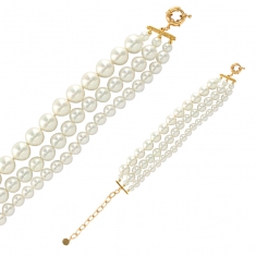 Bracelet 3 rangs orné de perles de Majorque blanches en laiton doré