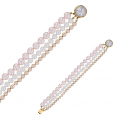 Bracelet 3 rangs ornés de perles de Majorque nacré, rose et champagne en laiton doré