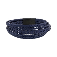 Bracelet 5 rangs en cuir de bovin bleu tressé