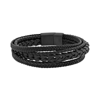 Bracelet 5 rangs en cuir de bovin noir tressé