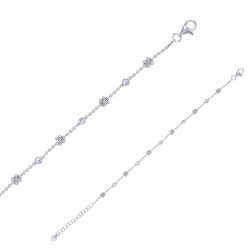 Bracelet 6 fleurs et 5 oxydes maille boule argent 925/1000 rhodié