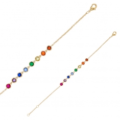 Bracelet 8 ronds en oxyde de zirconium multicolores, plaqué or