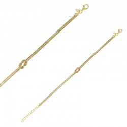 Bracelet à deux rangs en maille pop-corn avec petit noeud, argent 925/1000 doré