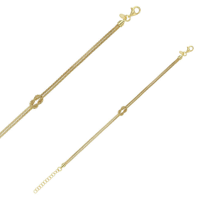 Bracelet à deux rangs en maille pop-corn avec petit noeud, argent 925/1000 rhodié