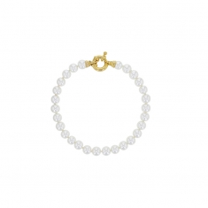 Bracelet à fermoir laiton doré en perles de Majorque blanches