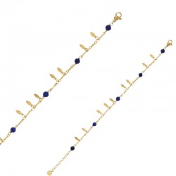 Bracelet à pampilles feuilles en acier doré, orné de boules en sodalite