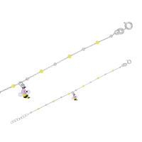 Bracelet abeille, boules émaillées jaune, argent 925/1000 rhodié