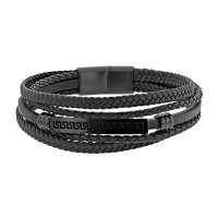 Bracelet acier 5 rangs cuir de bovin lisse et tressé, motifs celtiques et anneaux en caoutchouc