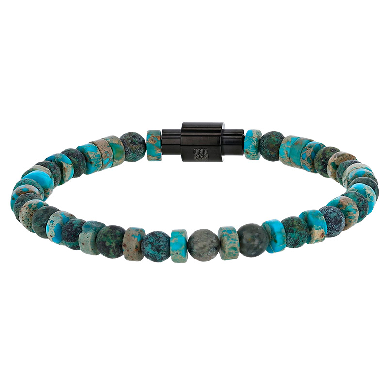 Bracelet acier avec agate et jaspe, fermoir aimanté