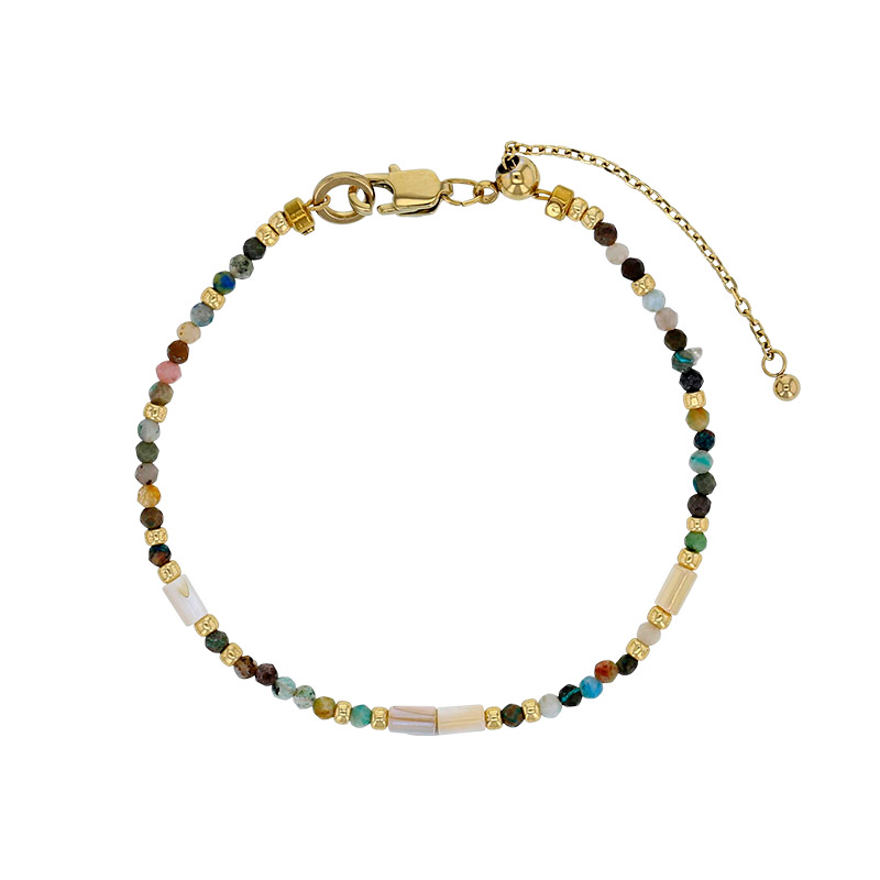 Bracelet acier doré et perles de verre Miyuki, jaspe océan et coquillages
