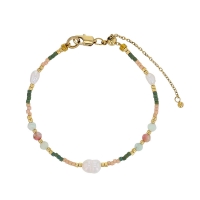 Bracelet acier doré et perles de verre Miyuki, perle de culture d'eau douce, héliolite, opale verte