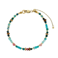 Bracelet acier doré et perles de verre Miyuki turquoise, rhodonite, jaspe, lapis-lazuli, phoenix