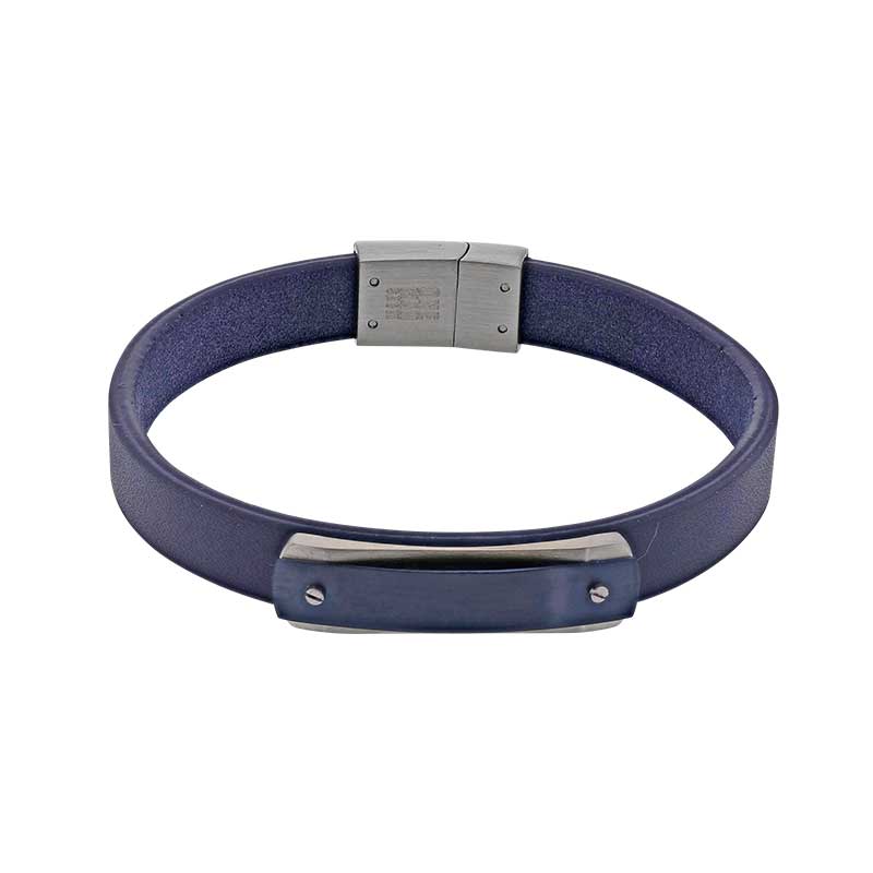 Bracelet Acier et Acier doré cuir de bovin noir