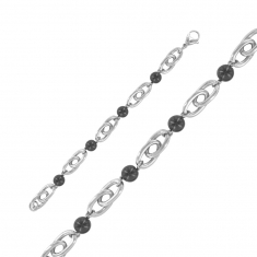 Bracelet acier et boules noires 21,5cm
