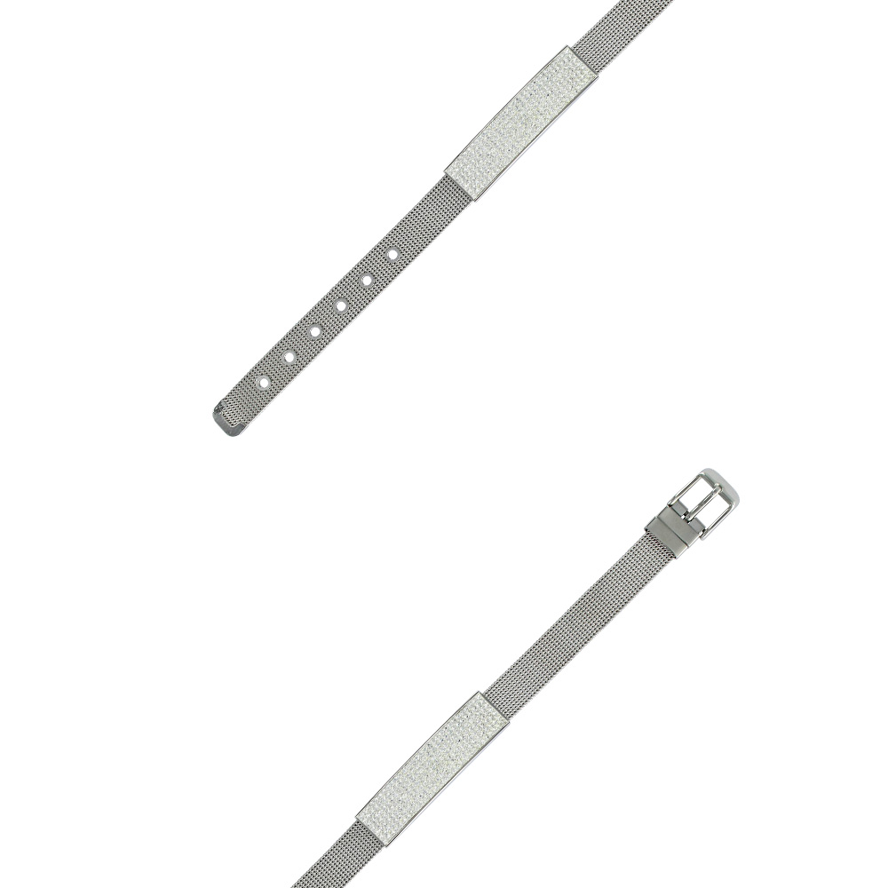 Bracelet acier mailles milanaise avec plaque en pierres synthétiques