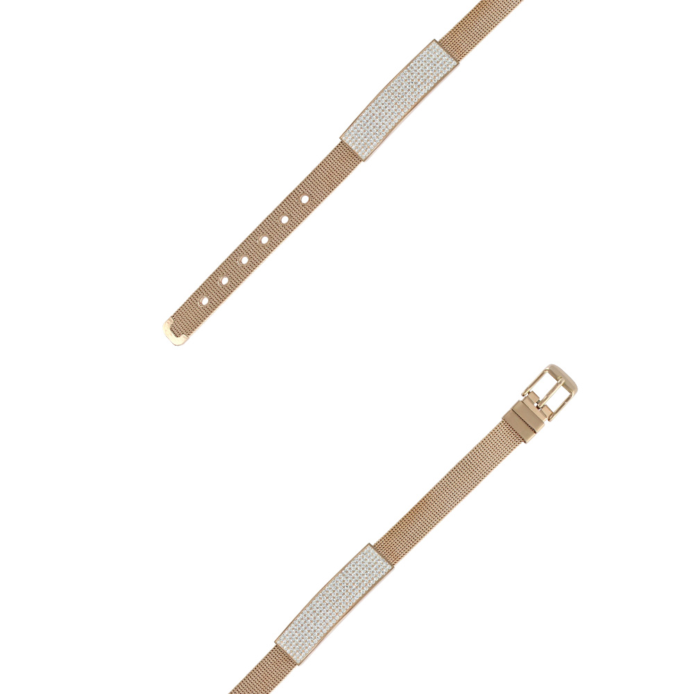 Bracelet acier mailles milanaise avec plaque en pierres synthétiques