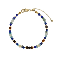 Bracelet acier, perles de verre Miyuki, Oeil de tigre, lapis-lazuli, turquoise reconstituée, opale