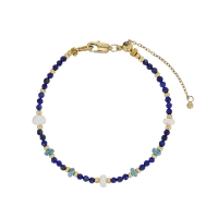 Bracelet acier, perles de verre Miyuki, perle d'eau douce, lapis lazuli, turquoise reconstituée