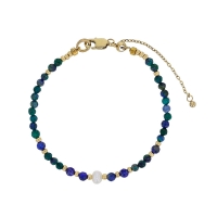 Bracelet acier, perles de verre Miyuki vert/bleu, perles d'eau douce, lapis-lazuli et lapis phoenix