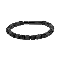 Bracelet acier strié, cuir de bovin et anneaux en caoutchouc