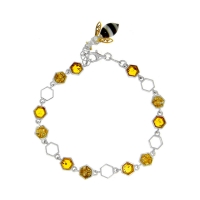 Bracelet alvéoles en ambre miel orné d'une abeille et argent 925/1000 rhodié