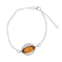 Bracelet ambre couleur cognac et argent 925/1000 rhodié