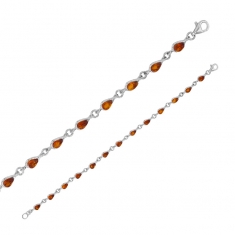 Bracelet ambre et argent 925/1000 avec des petites pierres en forme de goutte