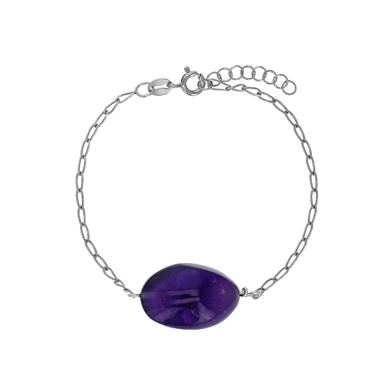 Bracelet Améthyste, chaîne argent 925/1000 platiné