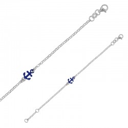 Bracelet ancre bleu, argent 925/1000 rhodié