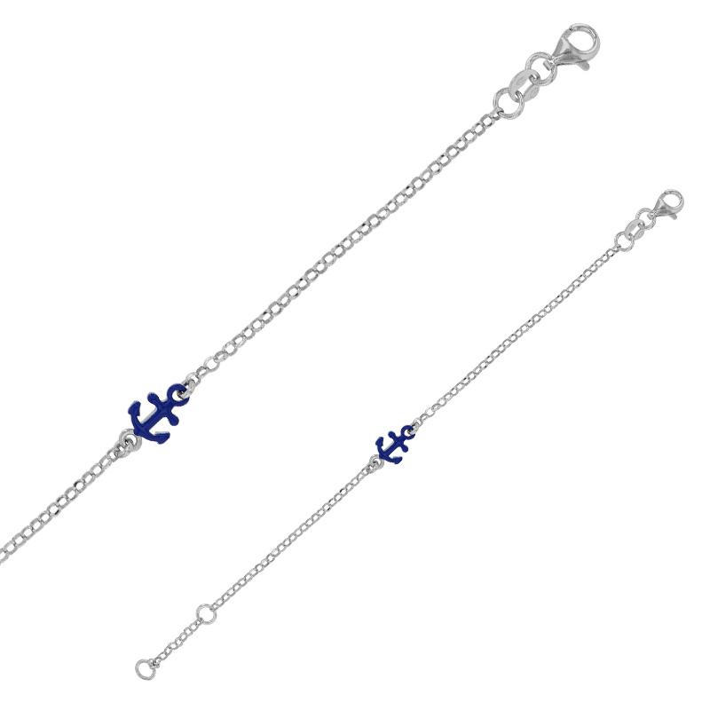 Bracelet ancre bleu, argent 925/1000 rhodié