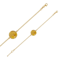 Bracelet arbre de vie Ambre cognac en argent 925/1000 doré