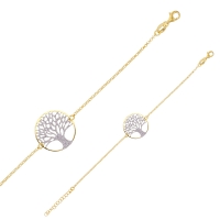 Bracelet arbre de vie, argent 925/1000 doré et rhodié