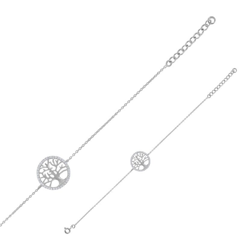 Bracelet Arbre de vie argent 925/1000 rhodié et oxydes de zirconium