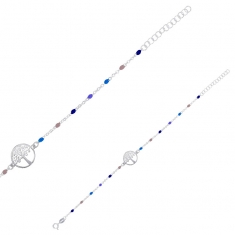 Bracelet Arbre de vie, chaîne boules émail de couleurs, argent 925/1000