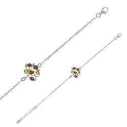 Bracelet arbre de vie en ambre cognac et miel, en argent 925/1000 rhodié