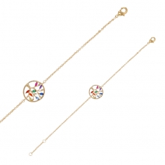 Bracelet arbre de vie en oxyde de zirconium multicolores, plaqué or