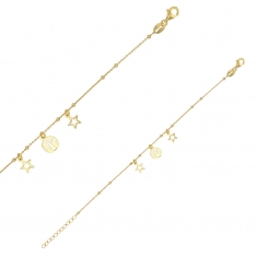 Bracelet arbre de vie et 2 étoiles ajourés en pampilles, argent 925/1000 doré