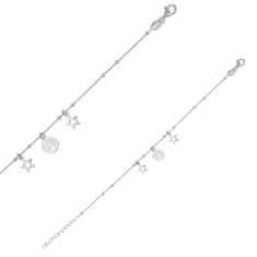 Bracelet arbre de vie et étoiles ajourées, argent 925/1000 rhodié