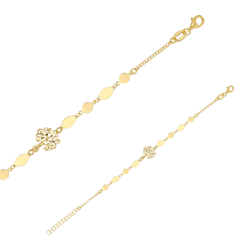 Bracelet arbre de vie martelé en argent 925/1000 rhodié