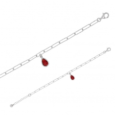 Bracelet argent 925/1000 doré orné d'une pierre synthétique rouge en forme de goutte