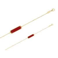 Bracelet argent 925/1000 doré serti d'un rectangle en imitation corail