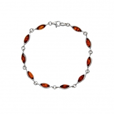 Bracelet argent 925/1000 orné de pierres d'ambres ovales