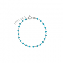 Bracelet argent 925/1000 platiné avec perles de verre bleu turquoise