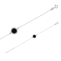 Bracelet argent 925/1000 rhodié avec agate noire de forme ronde
