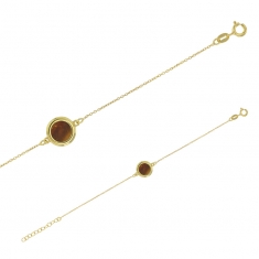 Bracelet argent 925/1000 rhodié avec agate noire de forme ronde