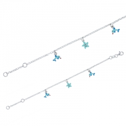 Bracelet argent 925/1000 rhodié et émail avec motifs étoile de mer et dauphins